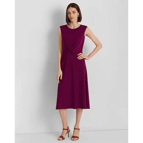LAUREN Ralph Lauren Dresses & Skirts - LAUREN Ralph Lauren Women's Twist-Front Jersey Dress Sz 16 Purple Midi A-Line
